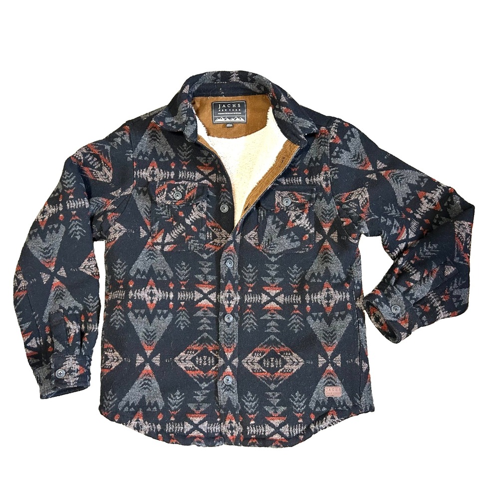 Jachs NY Southwestern Aztec Wool Blend Faux Sherpa Shirt Jacket Men S Shacket